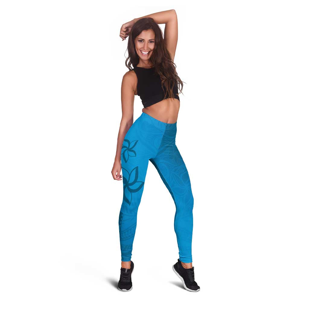 Blue Gradient Polynesia Leggings Hawaiian Tribal Hammerhead Shark Tattoo - Polynesian Pride