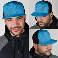 Blue Gradient Polynesia Mesh Trucker Cap Hawaiian Tribal Hammerhead Shark Tattoo - Polynesian Pride