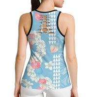 Blue Hawaii Anthurium Plumeria Lei Hollow Tank Top