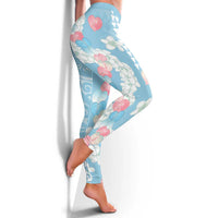 Blue Hawaii Anthurium Plumeria Lei Leggings