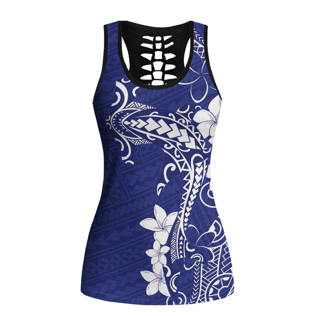 Blue Hawaii Hollow Tank Top Hammerhead Shark Tattoo Curve Polynesian LT14 Female Blue - Polynesian Pride