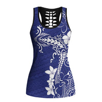 Blue Hawaii Hollow Tank Top Hammerhead Shark Tattoo Curve Polynesian LT14 Female Blue - Polynesian Pride