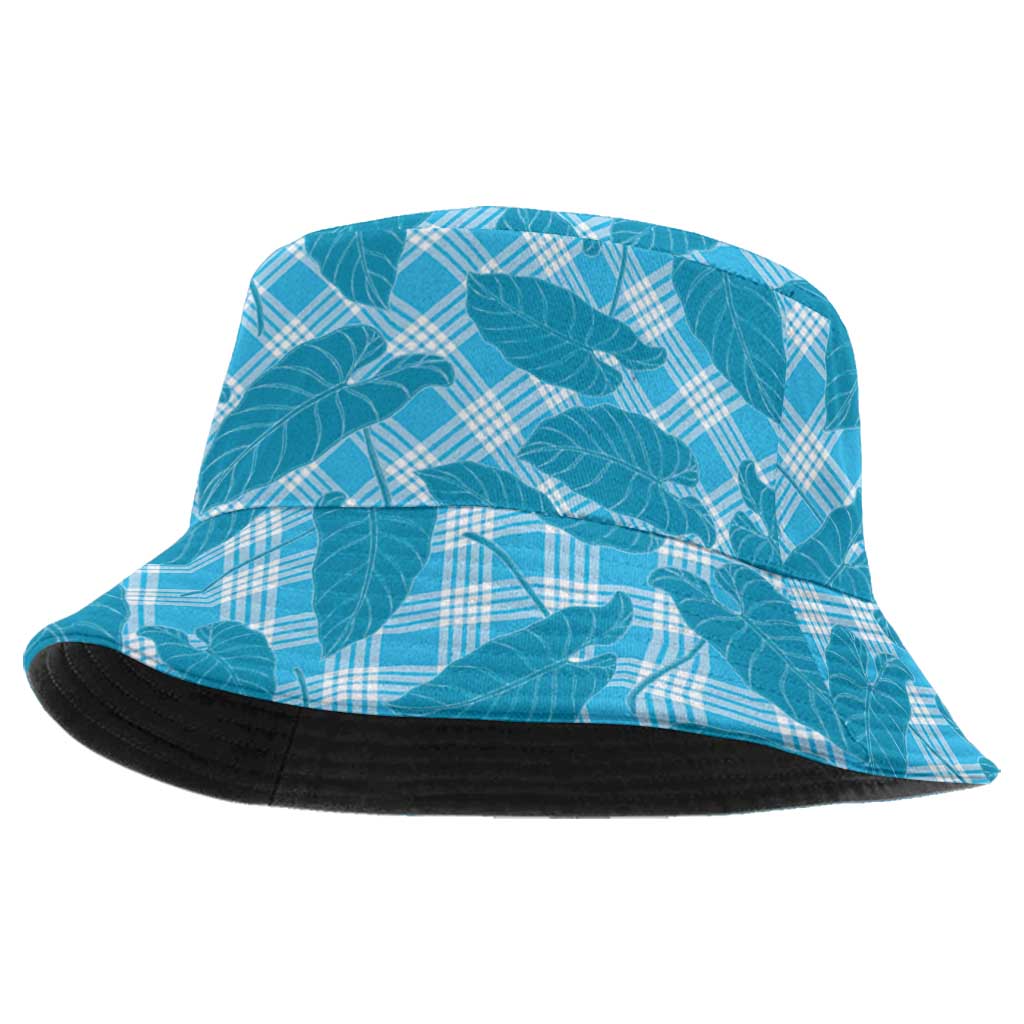 Blue Hawaii Kalo Palaka Motifs Bucket Hat Hawaiian Taro Leaves Elegant Vibes