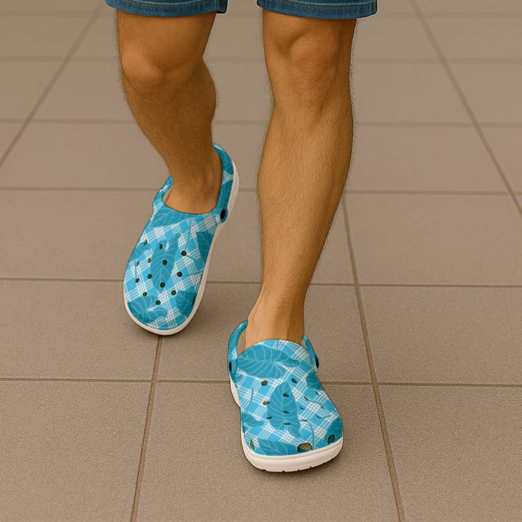 Blue Hawaii Kalo Palaka Motifs Clogs Shoes Hawaiian Taro Leaves Elegant Vibes