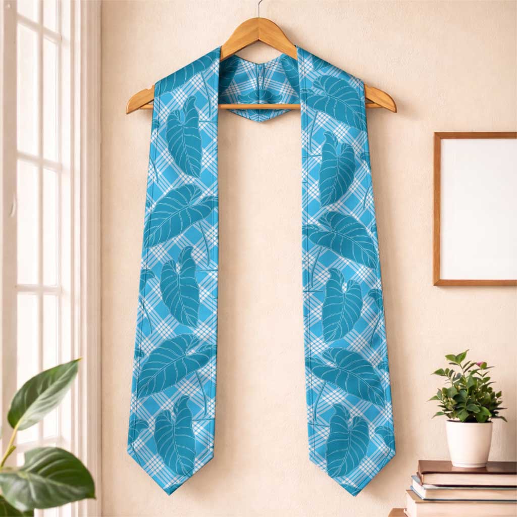 Blue Hawaii Kalo Palaka Motifs Graduation Stole Hawaiian Taro Leaves Elegant Vibes