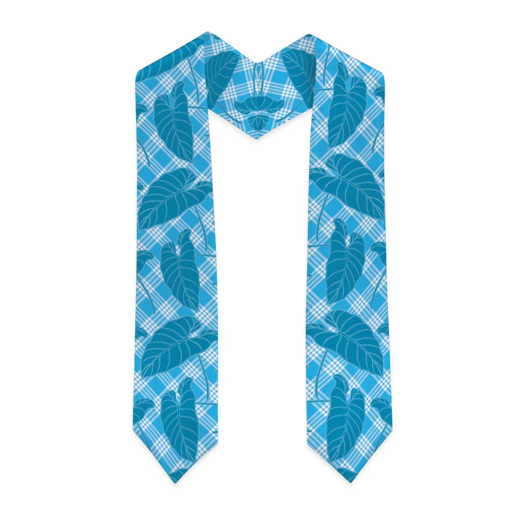 Blue Hawaii Kalo Palaka Motifs Graduation Stole Hawaiian Taro Leaves Elegant Vibes