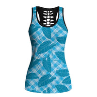 Blue Hawaii Kalo Palaka Motifs Hollow Tank Top Hawaiian Taro Leaves Elegant Vibes LT14 Female Blue - Polynesian Pride