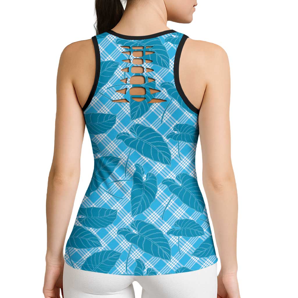 Blue Hawaii Kalo Palaka Motifs Hollow Tank Top Hawaiian Taro Leaves Elegant Vibes LT14 - Polynesian Pride