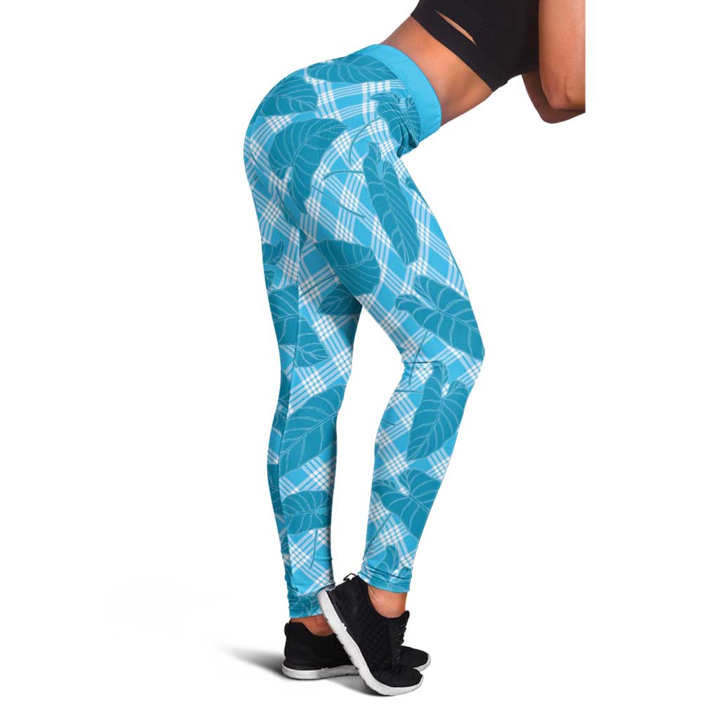 Blue Hawaii Kalo Palaka Motifs Leggings Hawaiian Taro Leaves Elegant Vibes