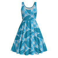 Blue Hawaii Kalo Palaka Motifs Midi Dress Hawaiian Taro Leaves Elegant Vibes LT14 Blue - Polynesian Pride