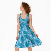 Blue Hawaii Kalo Palaka Motifs Midi Dress Hawaiian Taro Leaves Elegant Vibes LT14 - Polynesian Pride