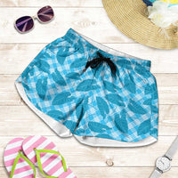 Blue Hawaii Kalo Palaka Motifs Shorts for Women Hawaiian Taro Leaves Elegant Vibes LT14 Blue - Polynesian Pride