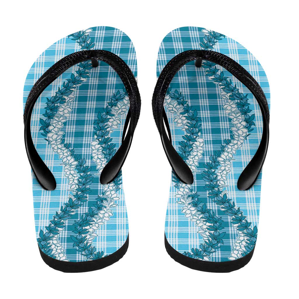 Blue Hawaii Palaka Flip Flops Hawaiian Honohono Lei