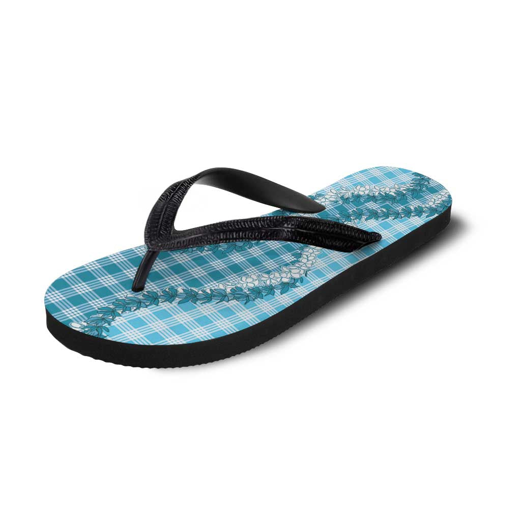Blue Hawaii Palaka Flip Flops Hawaiian Honohono Lei