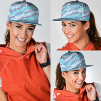 Blue Hawaii Palaka Honohono Pikake Snapback Cap Hawaiian Orchid Lei Polynesian Pattern - Polynesian Pride