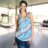 Blue Hawaii Palaka Honohono Pikake Women Racerback Tank Hawaiian Orchid Lei Polynesian Pattern - Polynesian Pride