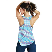 Blue Hawaii Palaka Honohono Pikake Women Racerback Tank Hawaiian Orchid Lei Polynesian Pattern - Polynesian Pride