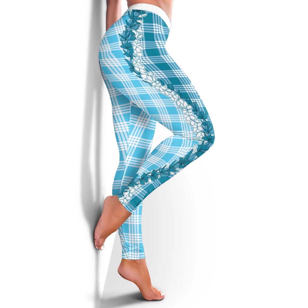 Blue Hawaii Palaka Leggings Hawaiian Honohono Lei