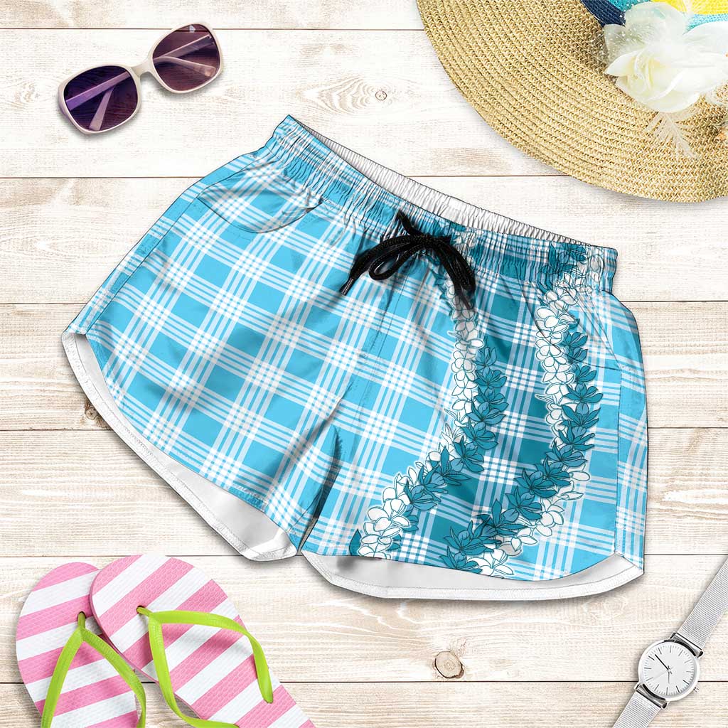 Blue Hawaii Palaka Shorts for Women Hawaiian Honohono Lei