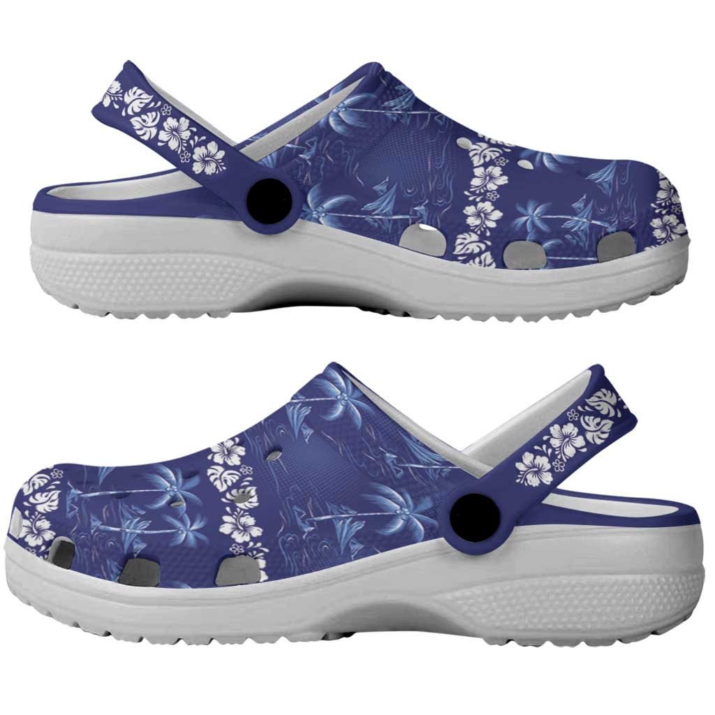 Blue Hawaii Palm Tree Hibiscus Clogs Shoes Fantasy Summer Vibe
