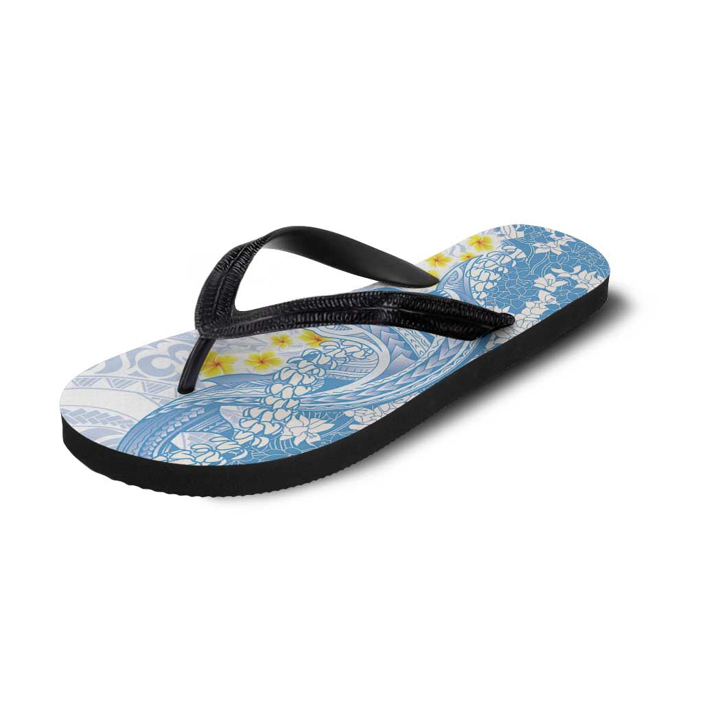 Blue Hawaii Shark Tattoo Flip Flops Puakenikeni Lei Plumeria Polynesian Pattern