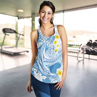 Blue Hawaii Shark Tattoo Women Racerback Tank Puakenikeni Lei Plumeria Polynesian Pattern