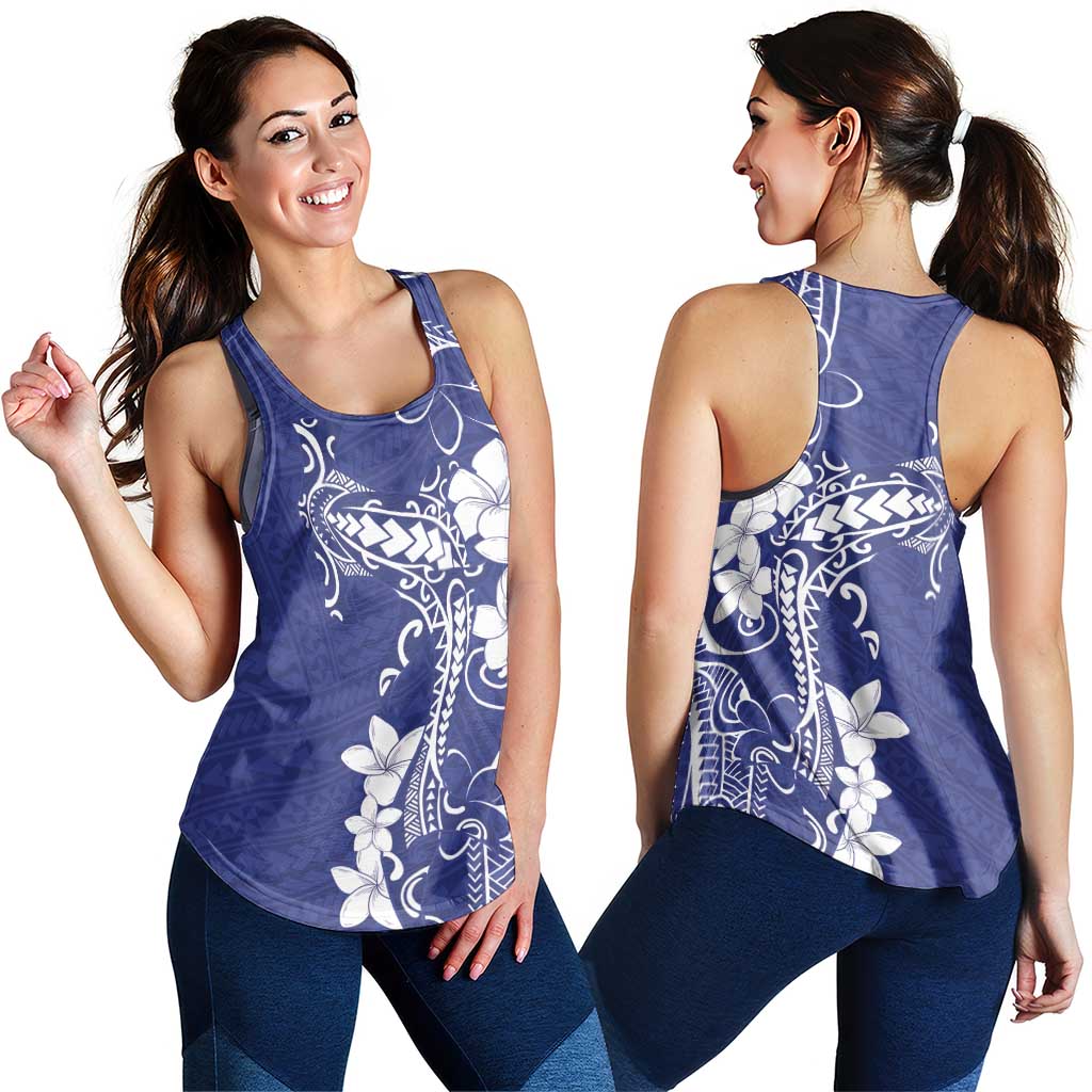 Blue Hawaii Women Racerback Tank Hammerhead Shark Tattoo Curve Polynesian - Polynesian Pride
