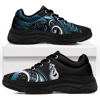 Blue New Zealand Chunky Sneakers Aotearoa Silver Fern With Manaia Maori Unique