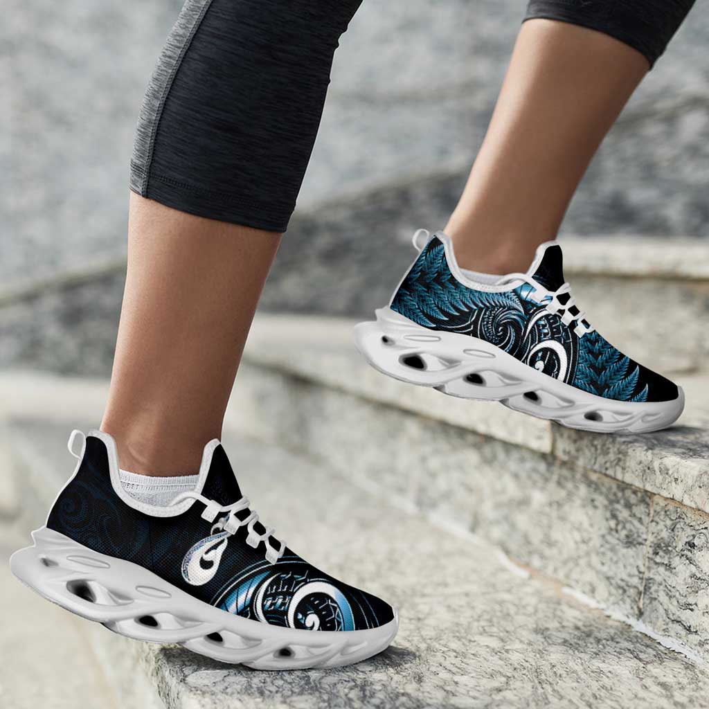 Blue New Zealand Clunky Sneakers Aotearoa Silver Fern With Manaia Maori Unique LT14 - Polynesian Pride