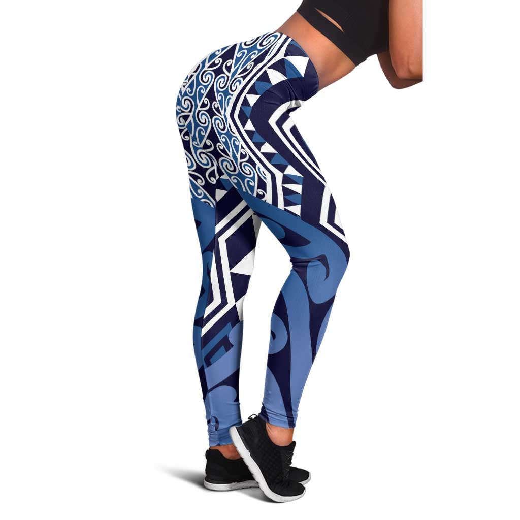 Blue New Zealand Leggings Aotearoa Kowhaiwhai Mix Taniko Art LT14