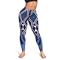 Blue New Zealand Leggings Aotearoa Kowhaiwhai Mix Taniko Art LT14