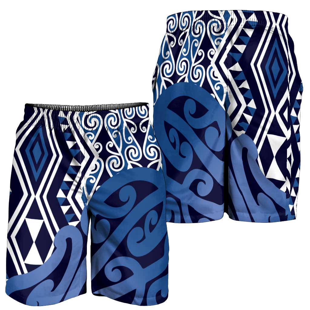 Blue New Zealand Shorts for Men Aotearoa Kowhaiwhai Mix Taniko Art LT14 - Polynesian Pride