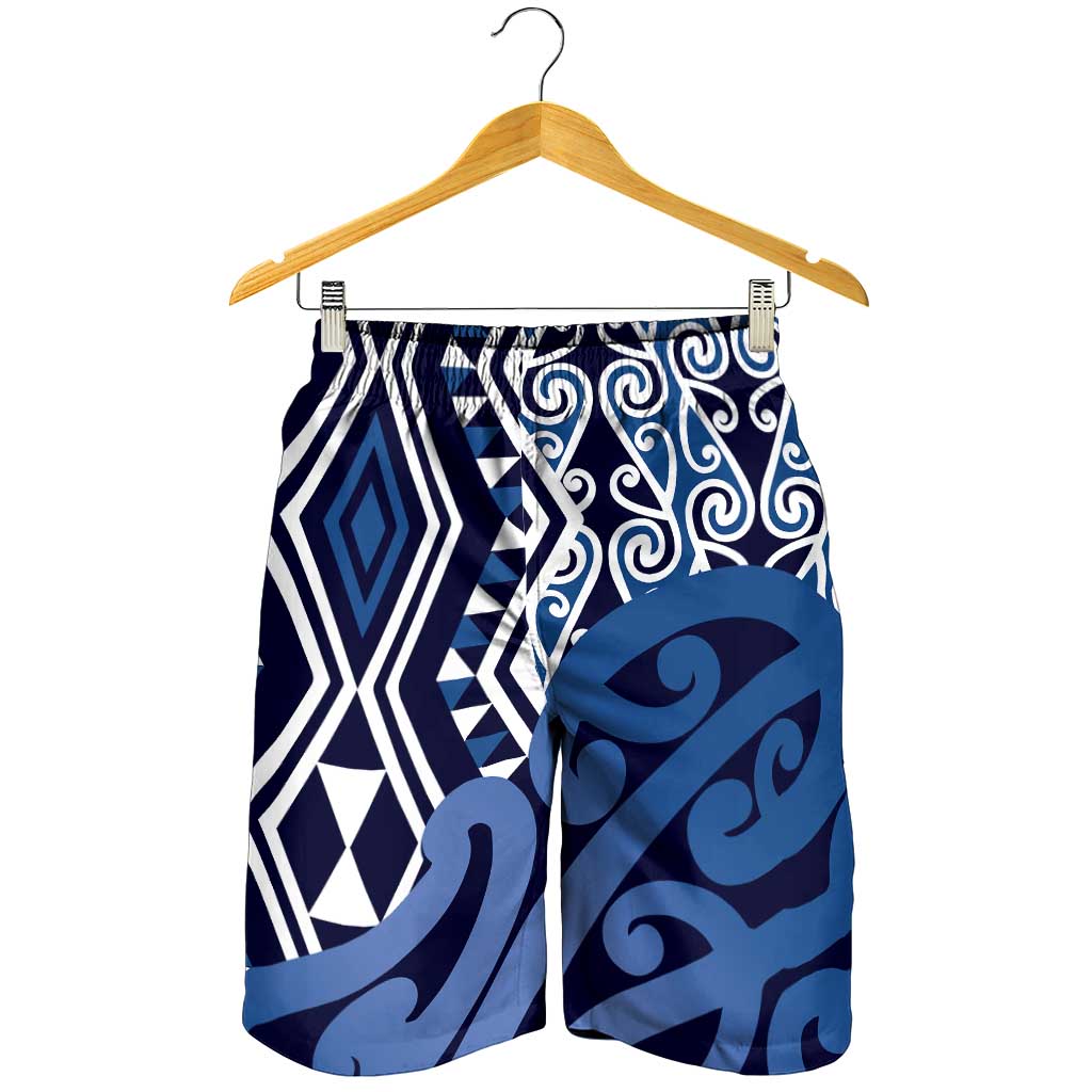 Blue New Zealand Shorts for Men Aotearoa Kowhaiwhai Mix Taniko Art LT14 - Polynesian Pride