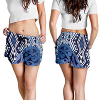 Blue New Zealand Shorts for Women Aotearoa Kowhaiwhai Mix Taniko Art LT14 - Polynesian Pride