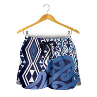 Blue New Zealand Shorts for Women Aotearoa Kowhaiwhai Mix Taniko Art LT14 - Polynesian Pride