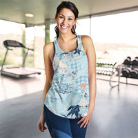 Blue Palaka Crane and Flowers Women Racerback Tank Japan Heritage Spirit LT9 - Polynesian Pride