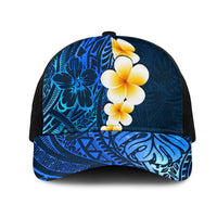 Blue Polynesia Mesh Trucker Cap Plumeria Tropical Leaves With Galaxy Polynesian Art - Polynesian Pride