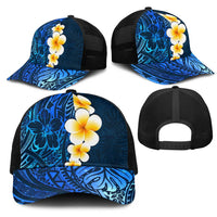 Blue Polynesia Mesh Trucker Cap Plumeria Tropical Leaves With Galaxy Polynesian Art - Polynesian Pride