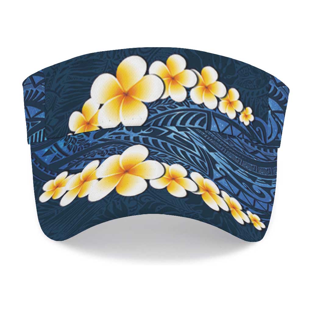 Blue Polynesia Sun Visor Cap Plumeria Tropical Leaves With Galaxy Polynesian Art