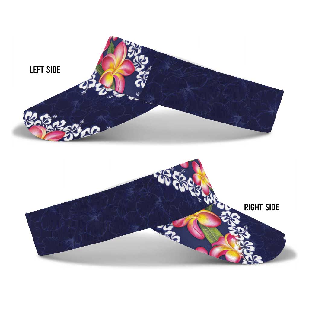 Blue Polynesia Sun Visor Cap Plumeria With Hibiscus Pattern Tropical Vibes