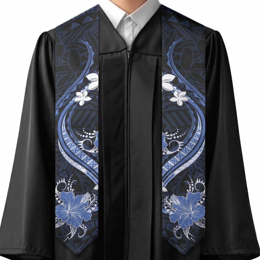 Blue Polynesian Pattern With Tropical Flowers Graduation Stole