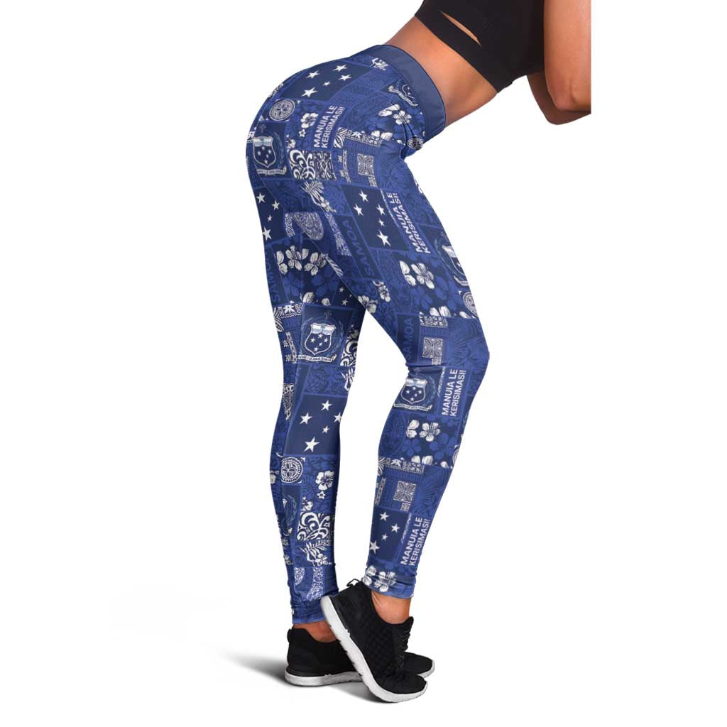 Blue Samoa Manuia Le Kerisimasi Leggings Pacific Patchwork Xmas Vibes - Polynesian Pride