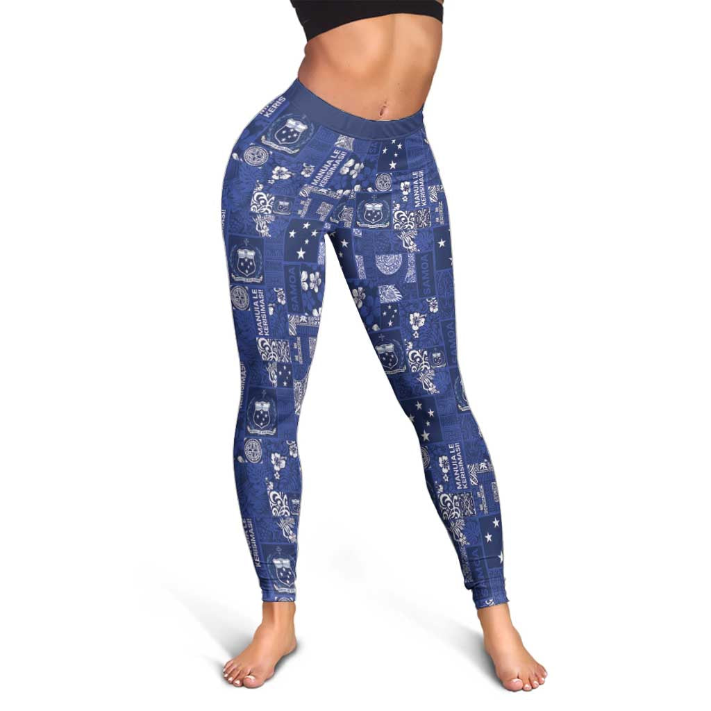 Blue Samoa Manuia Le Kerisimasi Leggings Pacific Patchwork Xmas Vibes - Polynesian Pride