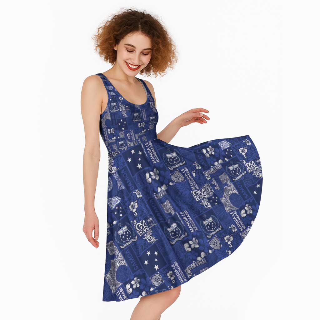 Blue Samoa Manuia Le Kerisimasi Midi Dress Pacific Patchwork Xmas Vibes - Polynesian Pride