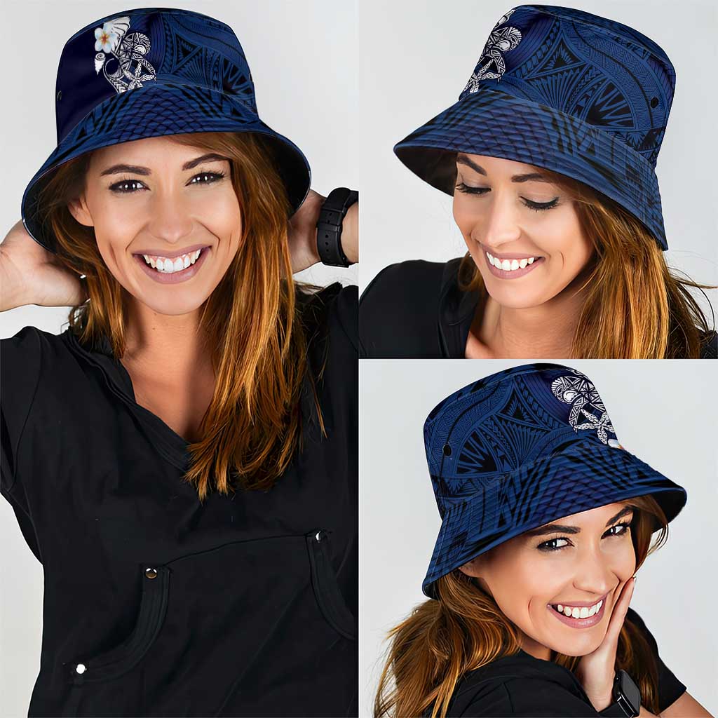 Blue Samoa Tattoo Bucket Hat Plumeria Samoan Ocean Tatau Pattern - Polynesian Pride
