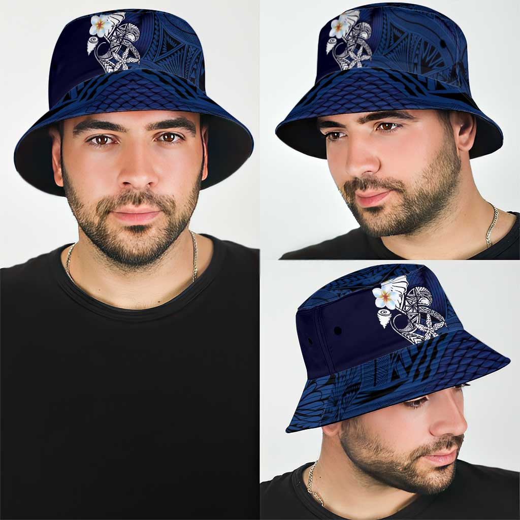 Blue Samoa Tattoo Bucket Hat Plumeria Samoan Ocean Tatau Pattern - Polynesian Pride