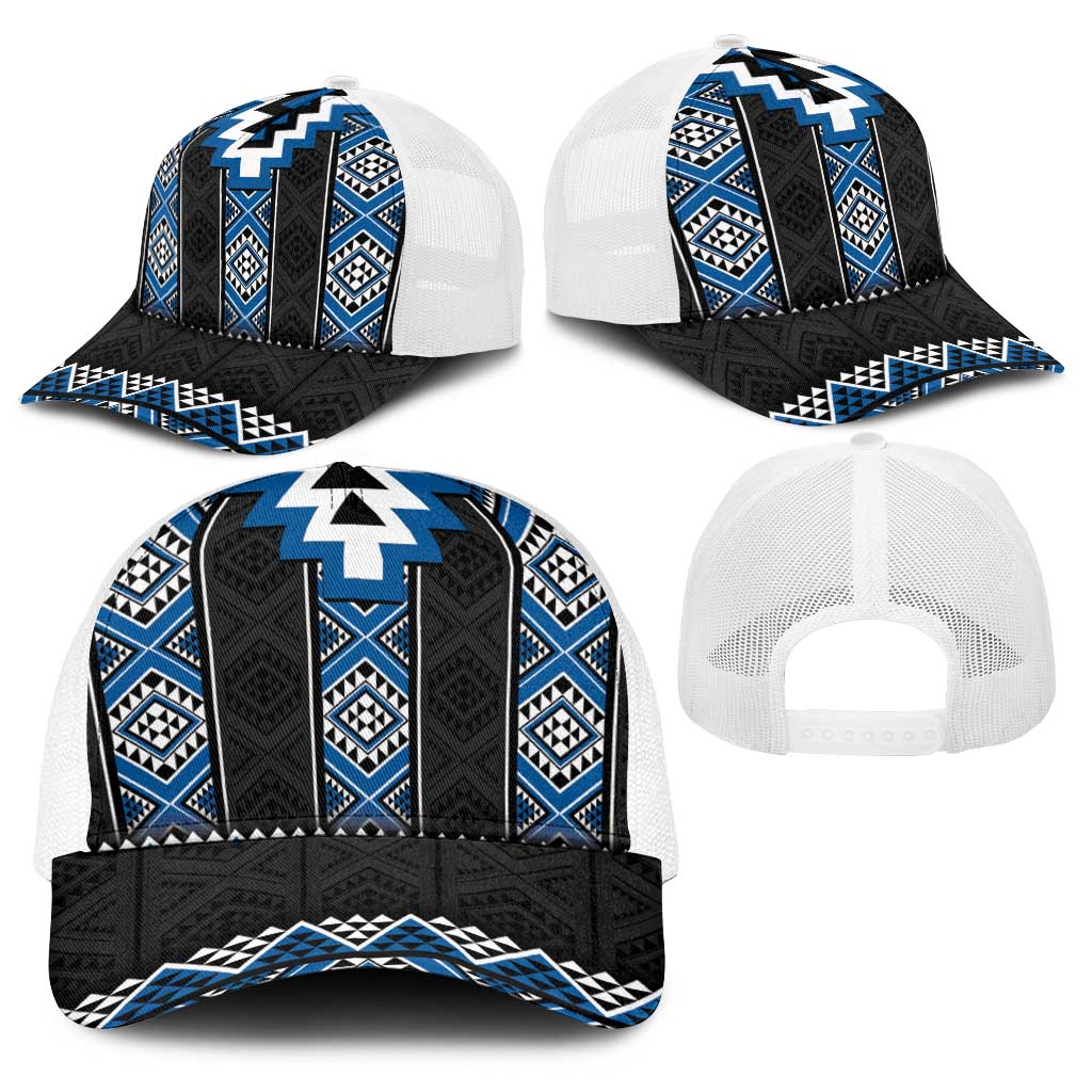 Blue Taniko Aotearoa Baseball Net Cap Niho Taniwha Mix Poutama - Polynesian Pride