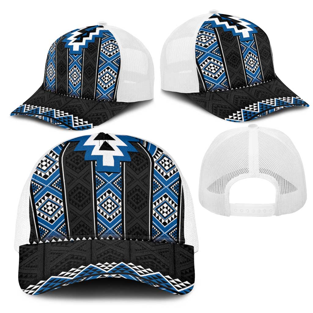 Blue Taniko Aotearoa Mesh Trucker Cap Niho Taniwha Mix Poutama - Polynesian Pride