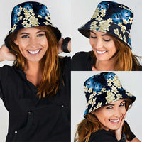 Blue Tropical Hawaii Bucket Hat Seamless Monstera Plumeria Hawaiian Pattern - Polynesian Pride