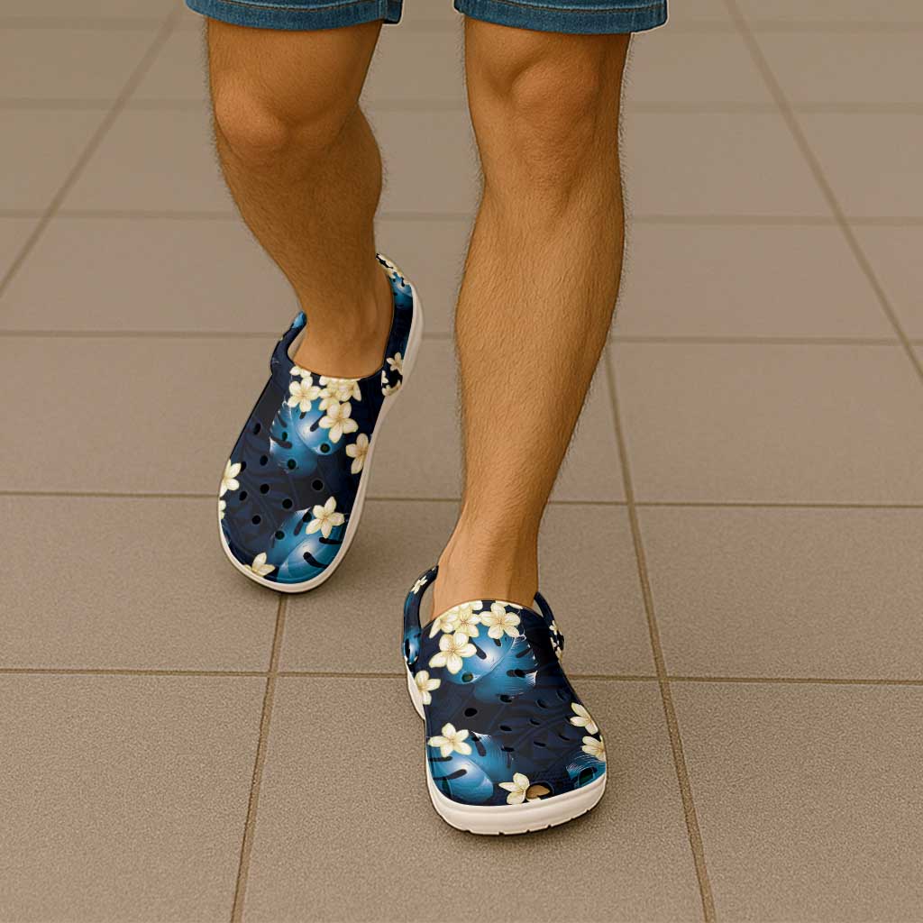 Blue Tropical Hawaii Clogs Shoes Seamless Monstera Plumeria Hawaiian Pattern LT14 - Polynesian Pride